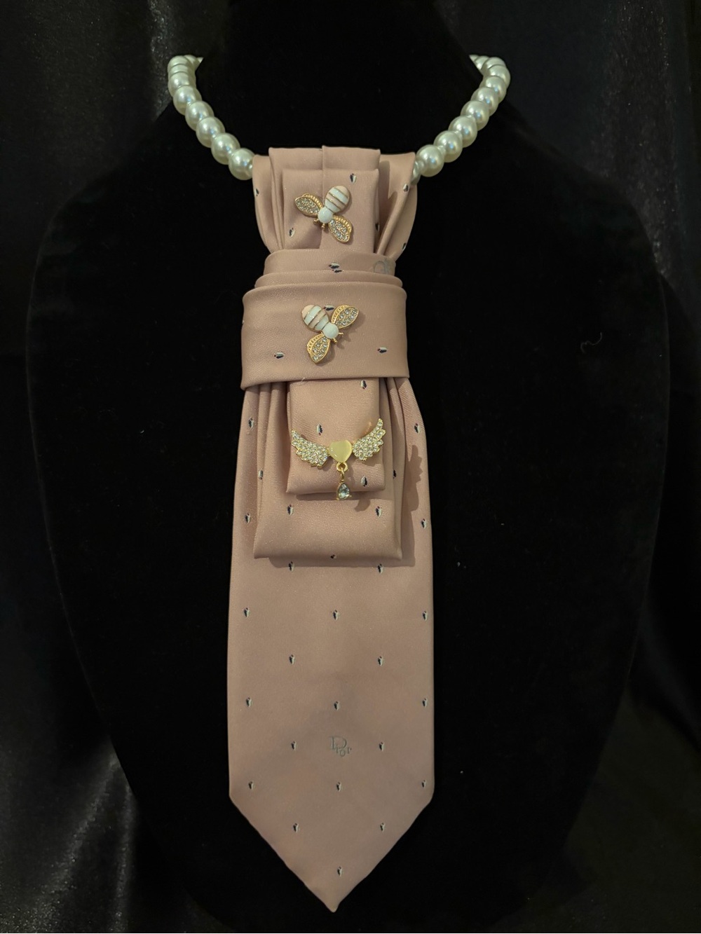 Dior Blush Pink Silk Scarf with Gold Bee Accents